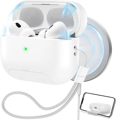 Miniatura 12 de RFUNGUANGO Funda protectora para AirPods Pro de 2ª generación, con función de soporte para teléfono, bloqueo de cubierta magnética, para AirPods Pro