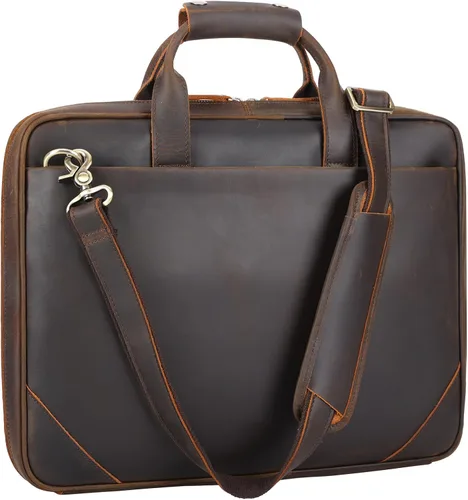 Miniatura 10 de Maletín delgado de cuero para hombres de 14 a 16 pulgadas, bolso cruzado para computadora portátil, bolsa de mensajero de trabajo de negocios