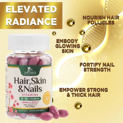 Miniatura 6 de Vitaminas para el cabello, la piel y las uñas, biotina, 5000 mcg por porción, apoyo extra fuerte para el crecimiento del cabello para mujeres