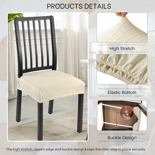 Miniatura 2 de SearchI Juego de 6 fundas elásticas de asiento para sillas de comedor, suaves, extraíbles y lavables, para sillas de comedor, protector de asiento