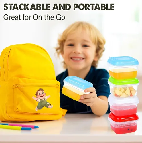 Miniatura 7 de ARSUK Paquete de 8 recipientes de comida para bebés de 4 onzas con tapas, tarros de plástico reutilizables para aperitivos, puré y aderezos