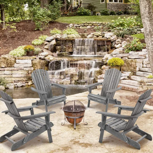 Miniatura 8 de Solid Wood Folding Adirondack Chair for Outdoor Patio Garden Deck Lounge - Comfortable Wooden Lawn Chair with Wide Armrests