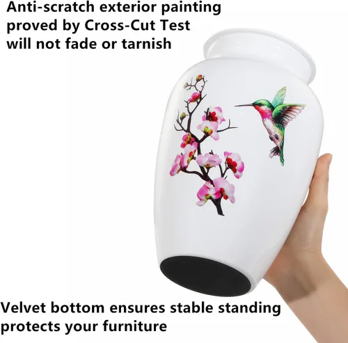 Miniatura 5 de Urna de cremación de colibrí para cenizas adultas, urna funeraria blanca, urna decorativa grande con bolsa de terciopelo, capacidad de hasta 200
