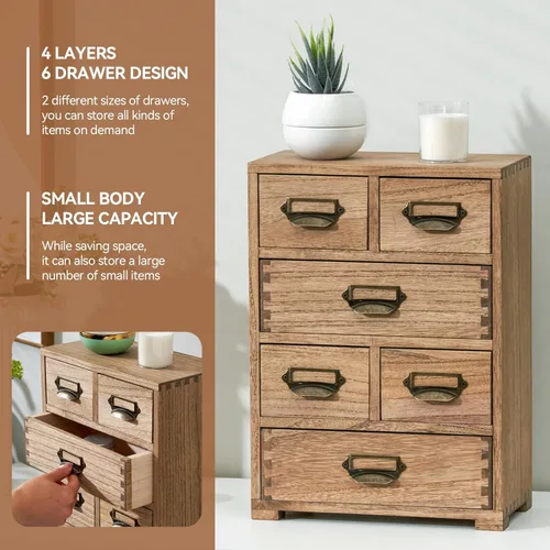 Miniatura 5 de KIRIGEN Organizador de gabinete de almacenamiento de madera, cajones de almacenamiento de escritorio para suministros de oficina en casa marrón