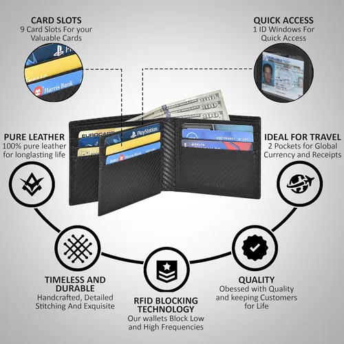 Miniatura 52 de Carteras plegables de cuero RFID hechas a mano para hombres en varios colores que ofrecen 9 tarjetas y 1 ranuras para identificación
