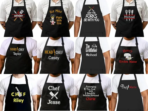 Miniatura 7 de Delantal de chef personalizado para hombres, diseño bordado personalizado, cocina profesional, barbacoa, parrilla, para papá, decorado en Estados