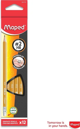 Miniatura 5 de Maped - Lápices de grafito triangular amarillo Essentials #2 - Paquete de 12 - Preafilados