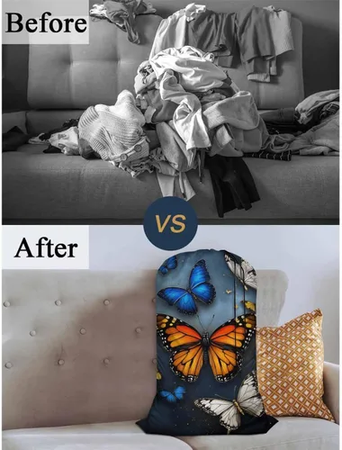 Miniatura 5 de Swono Bolsa de lavandería extragrande con cierre de cordón de 28 x 40 pulgadas, mariposa 3D voladora con brillo para residentes universitarios