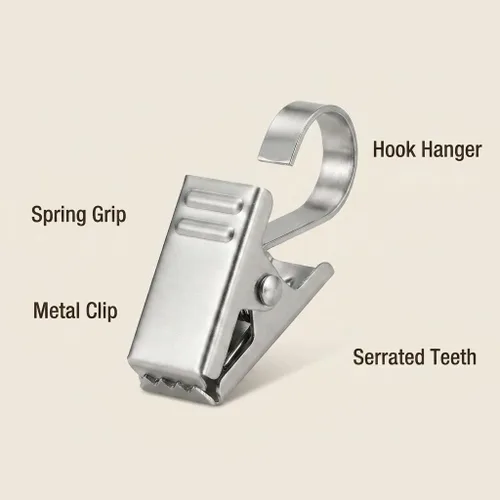 Miniatura 3 de BIHRTC Paquete de 50 clips para cortina engrosados de acero inoxidable con ganchos, colgador de luces, soporte pequeño de alambre metálico