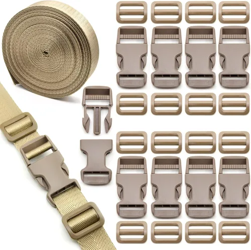Miniatura 11 de Juego de correas de hebillas de 1 pulgada con correa de nailon de 10 yardas, 10 hebillas de plástico de liberación lateral rápida, 20 clips Azul