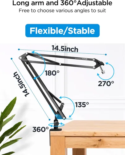 Miniatura 4 de Brazo de Micrófono de Mesa para Wave/Blue Yeti/Hyperx Quadcast/SM7B/SM58/MV7, Soporte de Micrófono de Escritorio de Tijera de Metal Ajustable