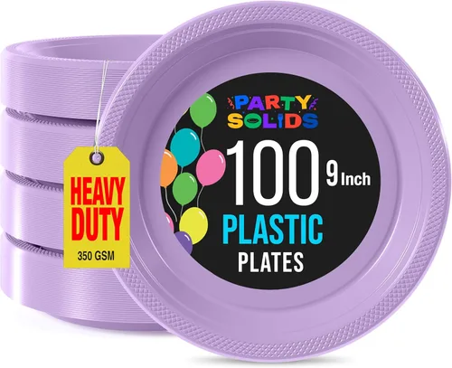 Miniatura 44 de Exquisitos platos de plástico rojo Party Solids para fiesta, platos desechables rojos de 9 pulgadas, juego de vajilla de plástico resistente, 100