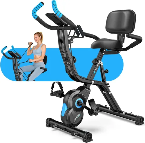 Foldable Exercise Bike, Multifunctional Indoor Stationary Bikes for Home with 8-Level Magnetic Resistance, Quiet Workout Bike with Arm Resistance