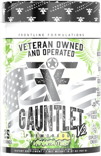 Gauntlet - Polvo de preentrenamiento, entrenamientos explosivos, enfoque láser, estimulación media, sabor increíble, propiedad y operación de