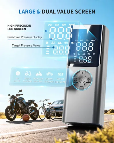 Miniatura 4 de Compresor de aire portátil para inflador de neumáticos, bomba de neumáticos 4 veces más rápida y 150 PSI para automóvil, moto, bicicleta y pelota
