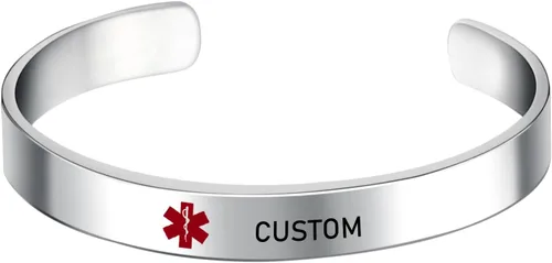 Miniatura 22 de LoEnMe Jewelry Pulseras de alerta médica personalizadas para hombres y mujeres, personalizable, grabado gratuito, acero inoxidable, pulsera