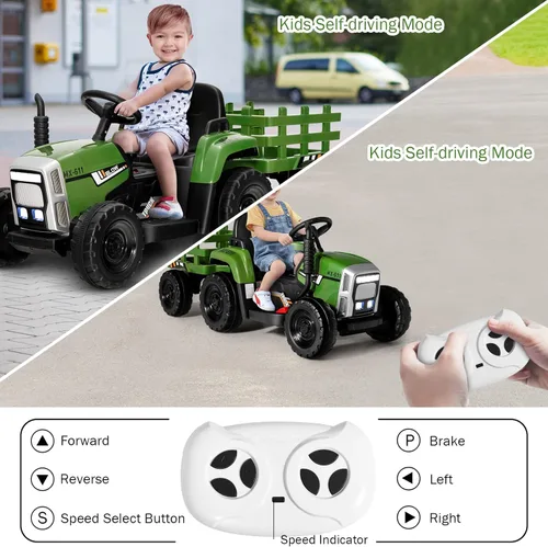 Miniatura 2 de OLAKIDS Tractor de paseo para niños de 12 V, vehículo eléctrico 2 en 1 con control remoto, remolque desmontable, juguete de conducción a batería