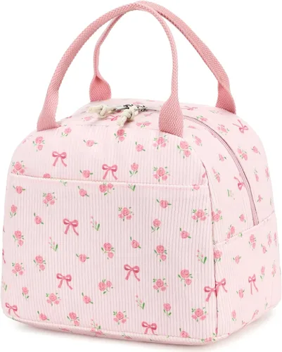 Miniatura 32 de Bluboon Bolsa de almuerzo para mujer, bonita bolsa de almuerzo de pana con correa para el hombro, reutilizable, aislada, gran capacidad