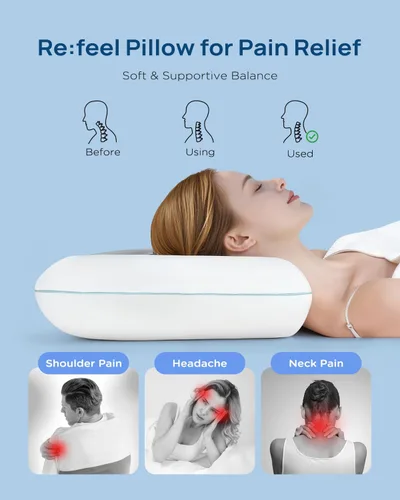 Miniatura 3 de Releep Almohada refrescante de espuma viscoelástica suave, almohada cervical para dormir de lado, dormir de espalda y boca abajo, diseño ortopédico