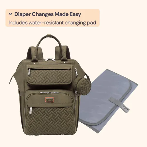 Miniatura 7 de BabbleRoo Mochila para pañales, bolsa cambiadora de pañales multifunción con cambiador, correas para cochecito y funda para chupete, mochila