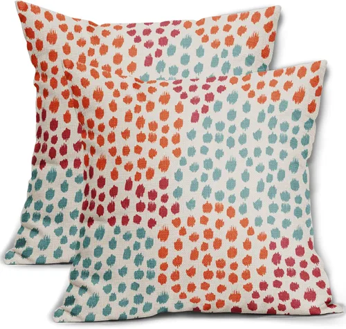 Miniatura 85 de Fundas de almohada marrón y blancas de 18 x 18 pulgadas, juego de 2 almohadas boho grises con lunares, fundas de almohada modernas estampadas