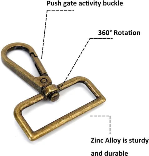 Miniatura 4 de 10 piezas de cierre giratorio de langosta con anillo en D, ganchos de presión para puerta de empuje, clips de gatillo para bolso y llavero Bronce