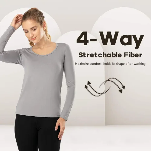 Miniatura 45 de MANCYFIT Tops térmicos para mujer, camisa con forro polar, manga larga, capa base, cuello en V