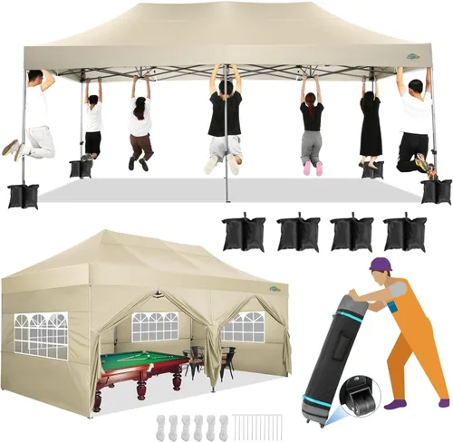 COBIZI Toldo de 10 x 20 pies con paredes laterales, carpa de fiesta resistente para fiestas, bodas, tienda de campaña portátil plegable fácil de