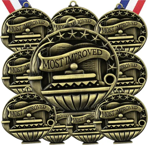 Miniatura 21 de Express Medals Pack of 10 (or More) Engraved Scholastic Academic Award Medals with RWB Neck Ribbons
