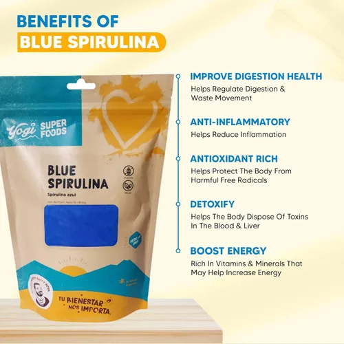 Miniatura 5 de Yogi Super Foods Polvo de espirulina azul de 16 onzas hecho de extracto de algas azul-verde, planta de superalimentos, rica fuente de proteínas