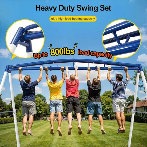 Miniatura 4 de Juego de Columpio de Metal Resistente 3 en 1 para Patio Trasero, Set de Juegos Exterior con Marco en A con Columpio Platillo, Barril para Niños
