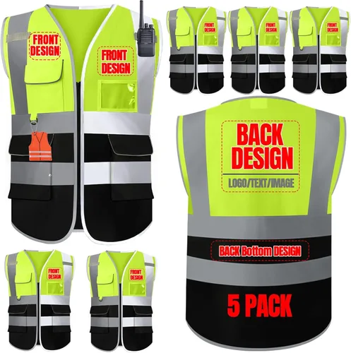 Miniatura 22 de Chaleco de seguridad personalizado BeautyWill con logotipo personalizado Clase 2, chaleco reflectante de alta visibilidad con bolsillos, ropa