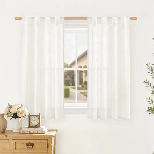 Miniatura 24 de LAMIT Cortinas de lino beige de 30 pulgadas de largo para ventanas pequeñas, cortinas semitransparentes filtrantes de luz, pestaña trasera