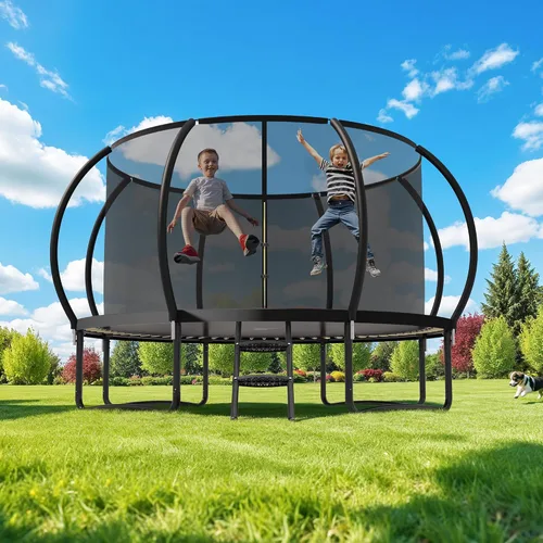 Miniatura 6 de Trampolín para exteriores, trampolines de 10 pies con red de cierre y escalera, trampolín recreativo redondo para niños y adultos con aprobación