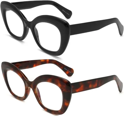 Miniatura 2 de Gafas de lectura de ojo de gato de gran tamaño para mujer, lentes de bloqueo de luz azul para computadora, estilo retro negro