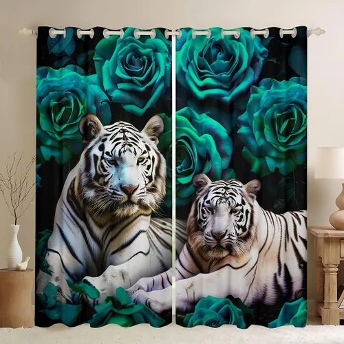Miniatura 23 de Erosebridal Cortinas de Rosas Rojas 3D Tratamientos para Ventanas de Guepardo, Paneles de Cortinas con Estampado de Gato Leopardo para Sala