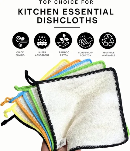 Miniatura 2 de Whiffkitch Paños de cocina Paños de fregar para cocina y limpieza del hogar 6x7 pulgadas paquete de 6 unidades, tejido de 2 capas antiarañazos, tela