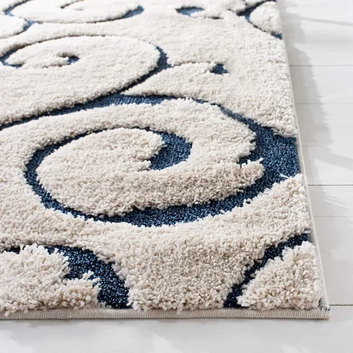 Miniatura 4 de SAFAVIEH Alfombra de área de 8x10 - Colección Florida Shag - Grande - Crema y azul, diseño de volutas, no desprende pelusa y fácil de limpiar, pelo