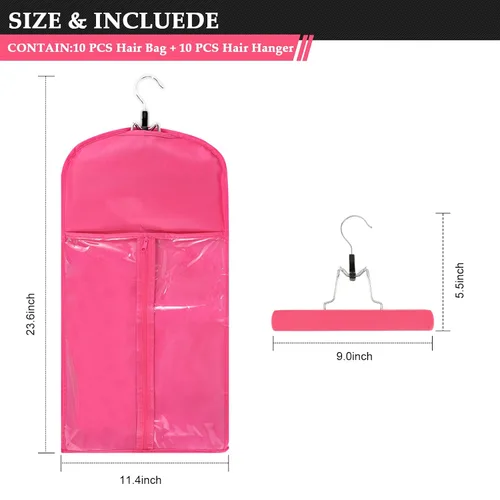 Miniatura 2 de VARIPOWDER 10 bolsas de almacenamiento para pelucas con colgador de extensiones de cabello para múltiples pelucas, bolsa de pelucas a prueba de Rosa