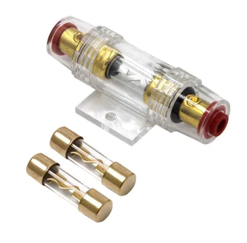 Unifizz Soporte de fusible impermeable en línea calibre 4-8 AWG con dos fusibles tipo AGU de 100 A para audio/alarma/amplificador/compresores de