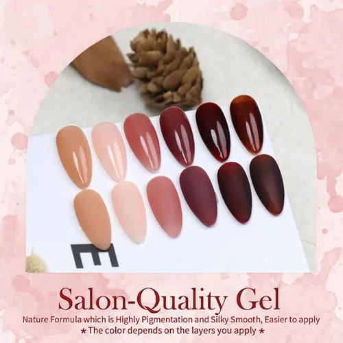 Miniatura 2 de Juego de esmaltes de uñas de gel, 6 colores, beige, nude, marrón, vino oscuro, kit de esmalte de uñas LED UV, kit de uñas Minicure DIY para salón