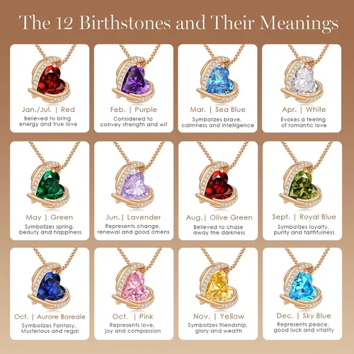 Miniatura 6 de CDE Collares con dije de corazón para mujer, tono plateado y oro rosa, piedra natal, regalo de Navidad, cumpleaños, aniversario, día de San