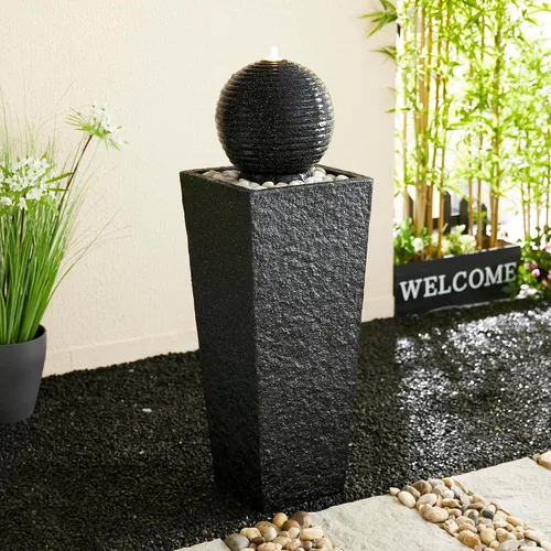 Miniatura 15 de Glitzhome Fuente de agua de cerámica para exteriores con luz LED, fuentes de agua con pedestal de alcachofa extragrande con bomba sumergible, fuente