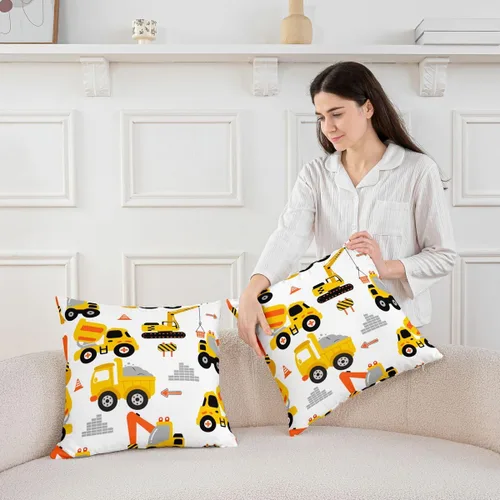 Miniatura 3 de Juego de 2 fundas de almohada de construcción de 16 x 16 pulgadas, fundas de almohada suaves para camiones, fundas de cojín para sala de estar