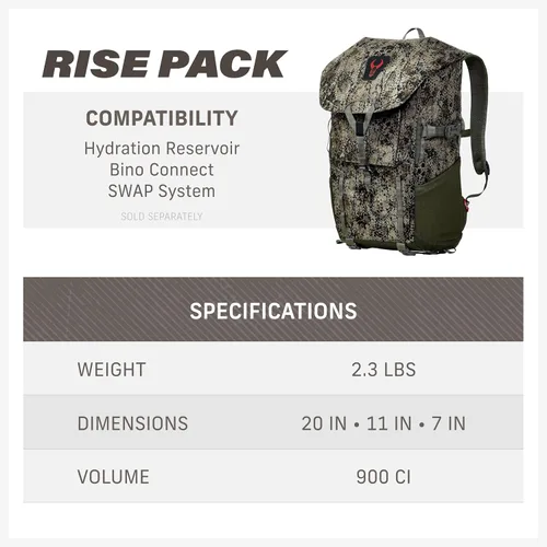 Miniatura 7 de Badlands Rise Pack - Mochila de caza impermeable, sujetadores Fidlock, paquete compatible con hidratación, patrón de camuflaje, enfoque fx