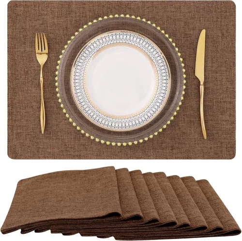 Miniatura 32 de homing - Juego de 4 manteles individuales de algodón y lino, manteles de tela lavables para mesa de comedor de estilo rústico para interiores y Negro