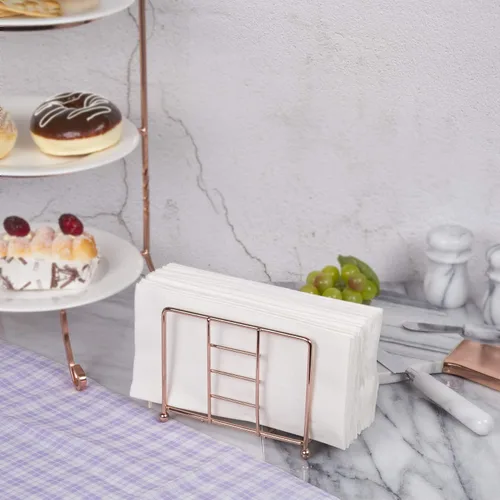 Miniatura 9 de Creative Home Servilletero de alambre de oro rosa para mesa, organizador de servilletas de metal chapado en cobre para encimera de cocina, mesa