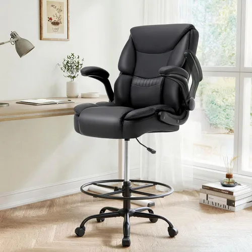Silla ergonómica de dibujo, silla de oficina alta para escritorio de pie, silla de escritorio de pie con respaldo alto con reposabrazos abatibles,