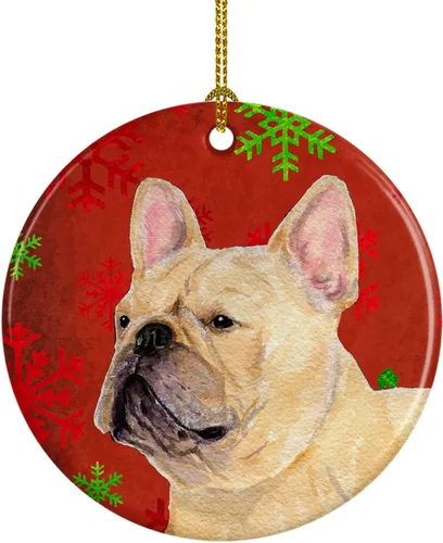 Miniatura 62 de Caroline's Treasures Bulldog English - Copos de nieve rojos y verdes, adorno de cerámica de Navidad, decoración colgante para el hogar, Navidad