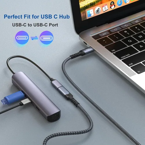 Miniatura 5 de OKRAY - Cable de extensión USB C de 3.3 pies USB 3.2 tipo C macho a hembra, carga rápida de 100 vatios/transferencia de datos de 10 Gbps/4K a 60 Hz